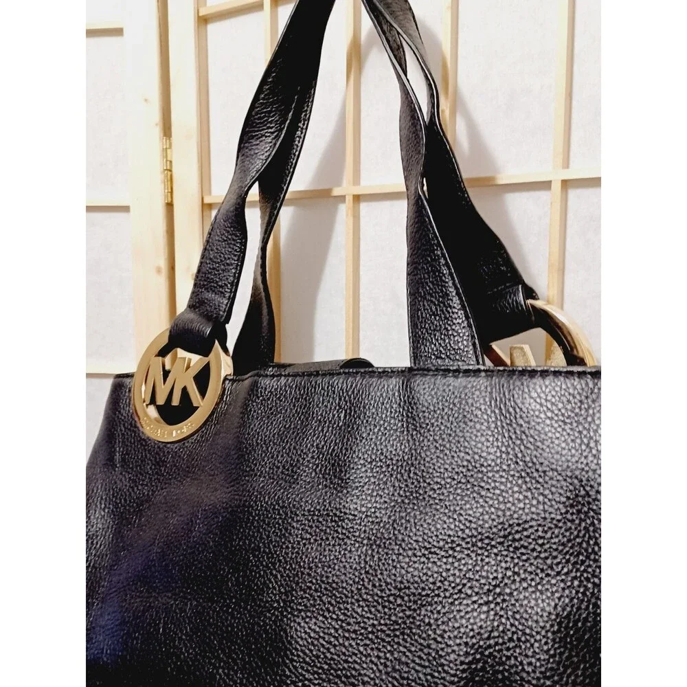 Michael Kors Black Leather Large Fulton Hobo Designer Shoulder Bag